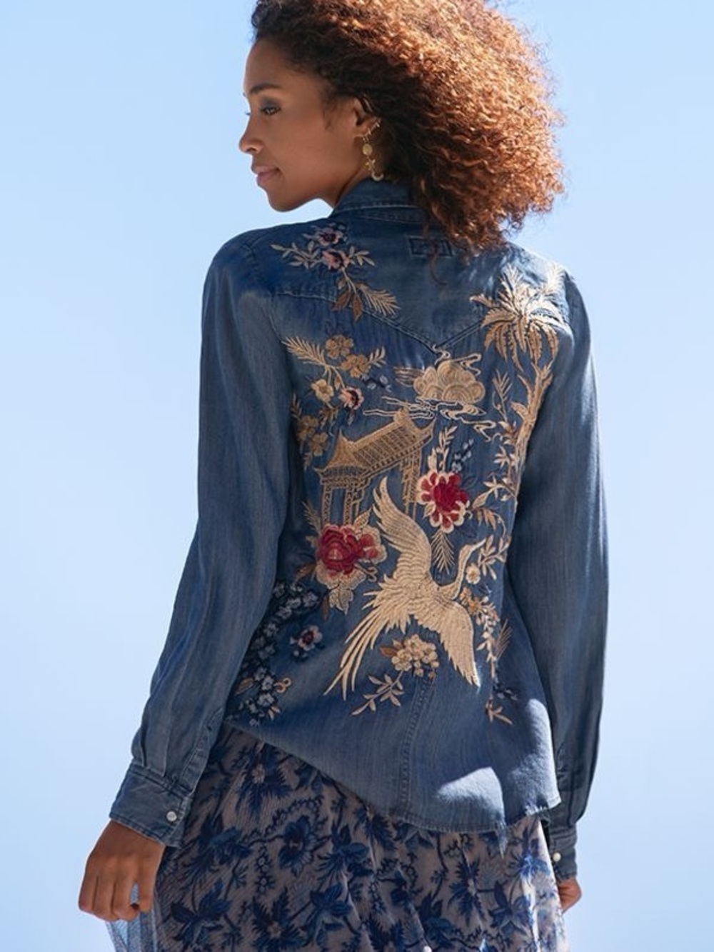 Johnny Was Palmyra Denim shirt - Sz L - NWT - Picture 1 of 9